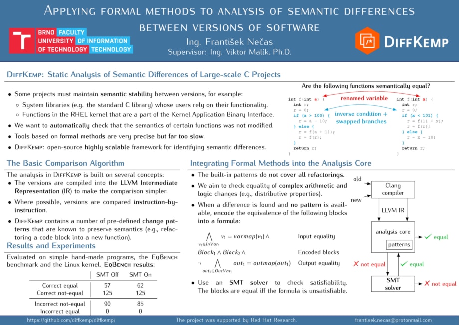 Applying formal methods to analysis of semantic differences
between versions of software